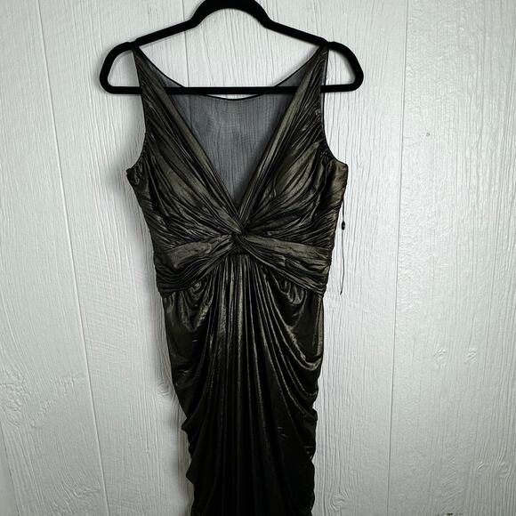 Adrianna Papell Metallic Draped V-Neck Evening Gown - Ruched Formal Dress Size 8 - Picture 11 of 13